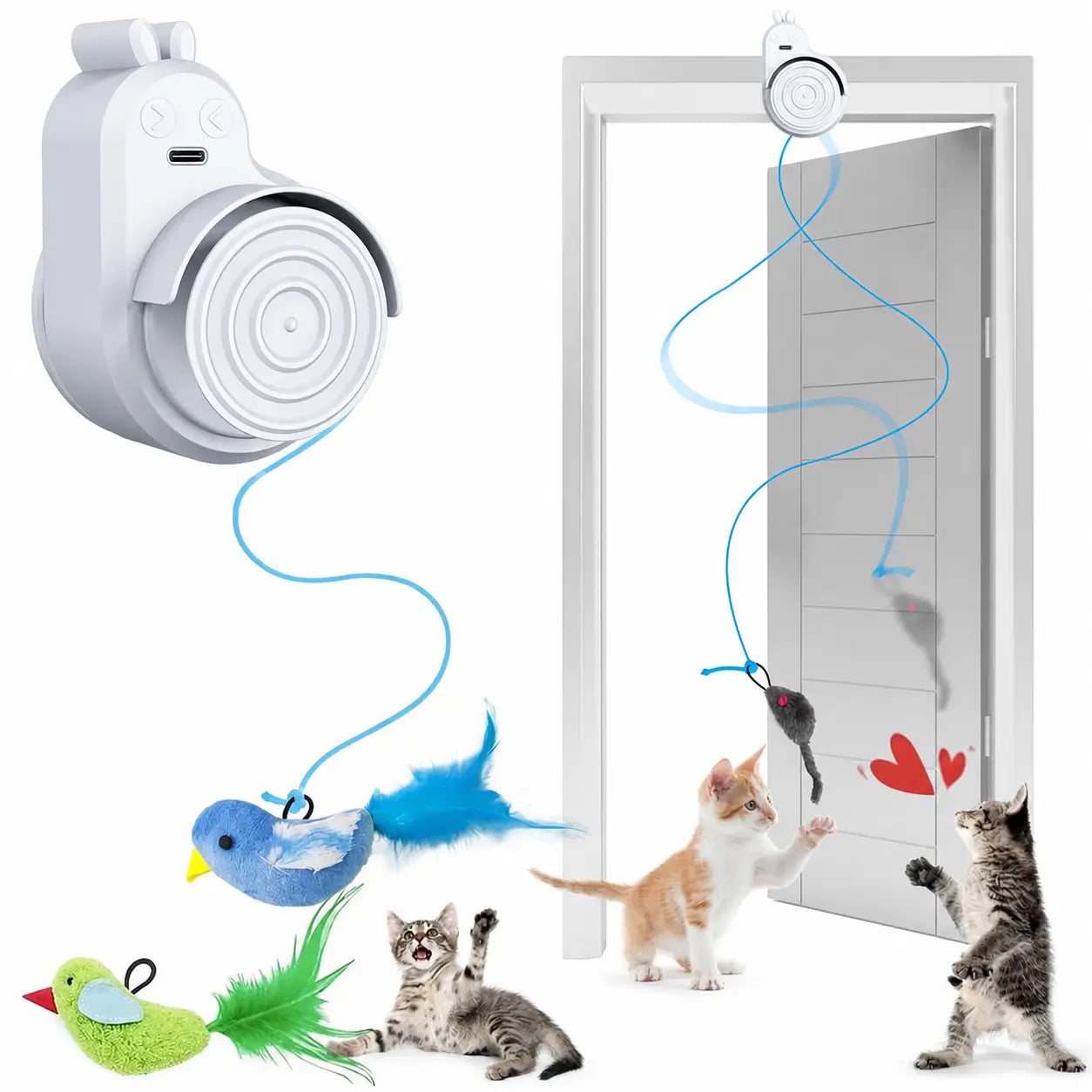 Juguete automático interactivo para gatitos y gatos adultos con pluma de ave voladora, colgante adhesivo para enriquecimiento en interior y actividad diaria