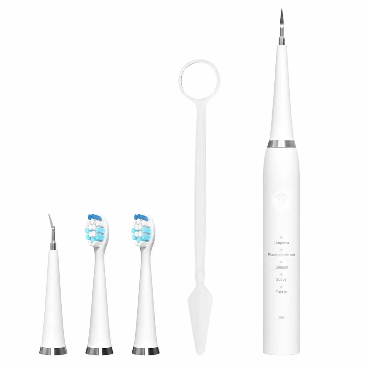 Limpiador dental ultrasónico recargable USB-C con cabezales reemplazables, espejo, pinza y retiro de placa para cuidado bucal adulto diario