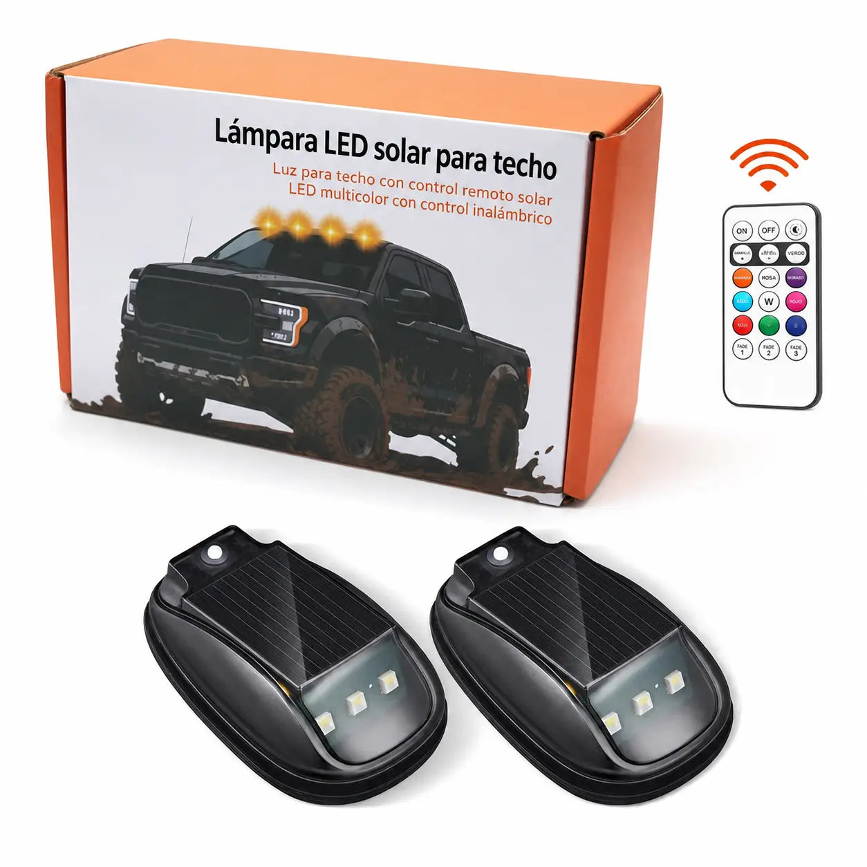 Luz estroboscópica solar RGB para techo de auto, con control remoto e instalación inalámbrica para camionetas pickup y camping nocturno seguro