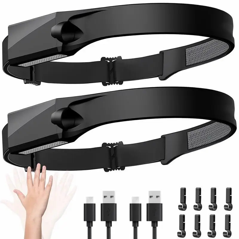 Lámpara de Cabeza Recargable 2 pzas, Linterna Frontal LED Gran Angular de 230° con Sensor de Movimiento para Adultos - Equipo de Camping, Impermeable para Senderismo, Correr, Reparaciones, Pesca y Ciclismo