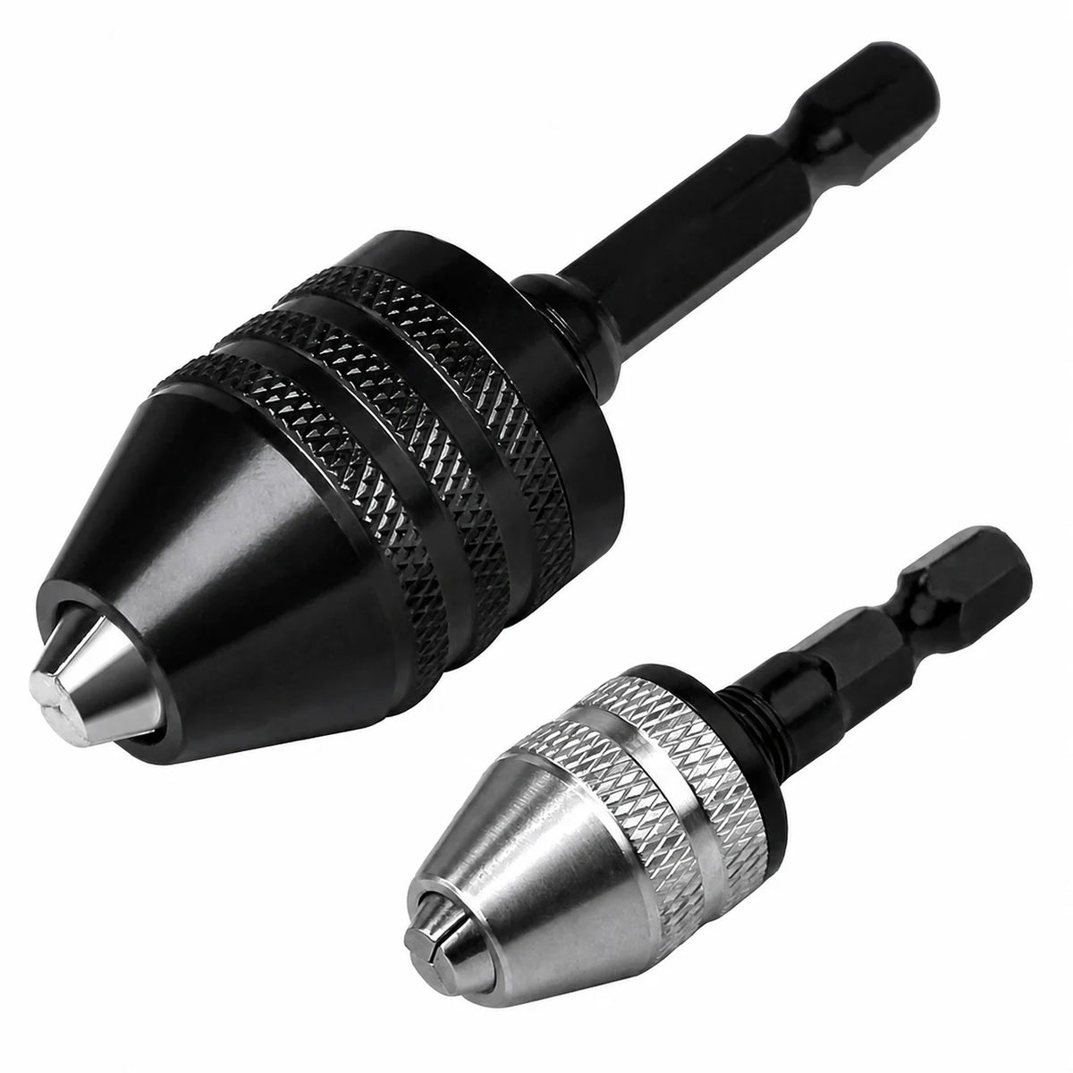 Adaptador de mandril sin llave 1/4" hexagonal de cambio rápido, set de 2 para taladros de impacto y herramientas eléctricas compatibles