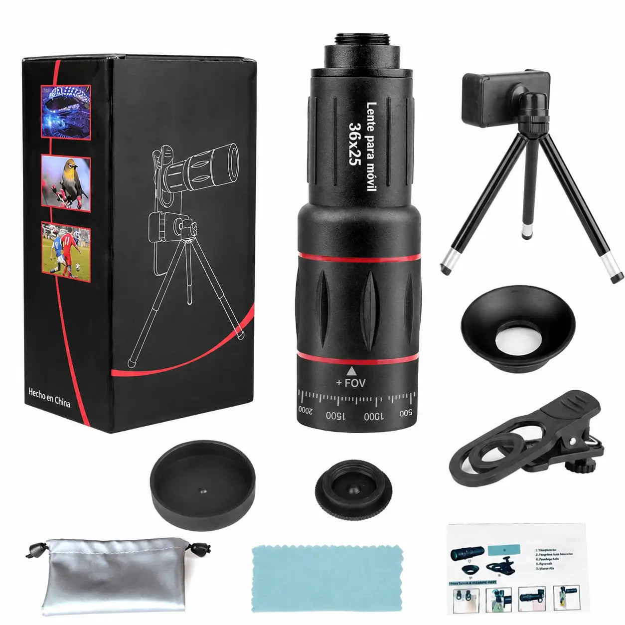 Lente telefoto 28X-36X para celular con clip universal para fotos y videos HD en conciertos, viajes, aves y paisajes lejanos