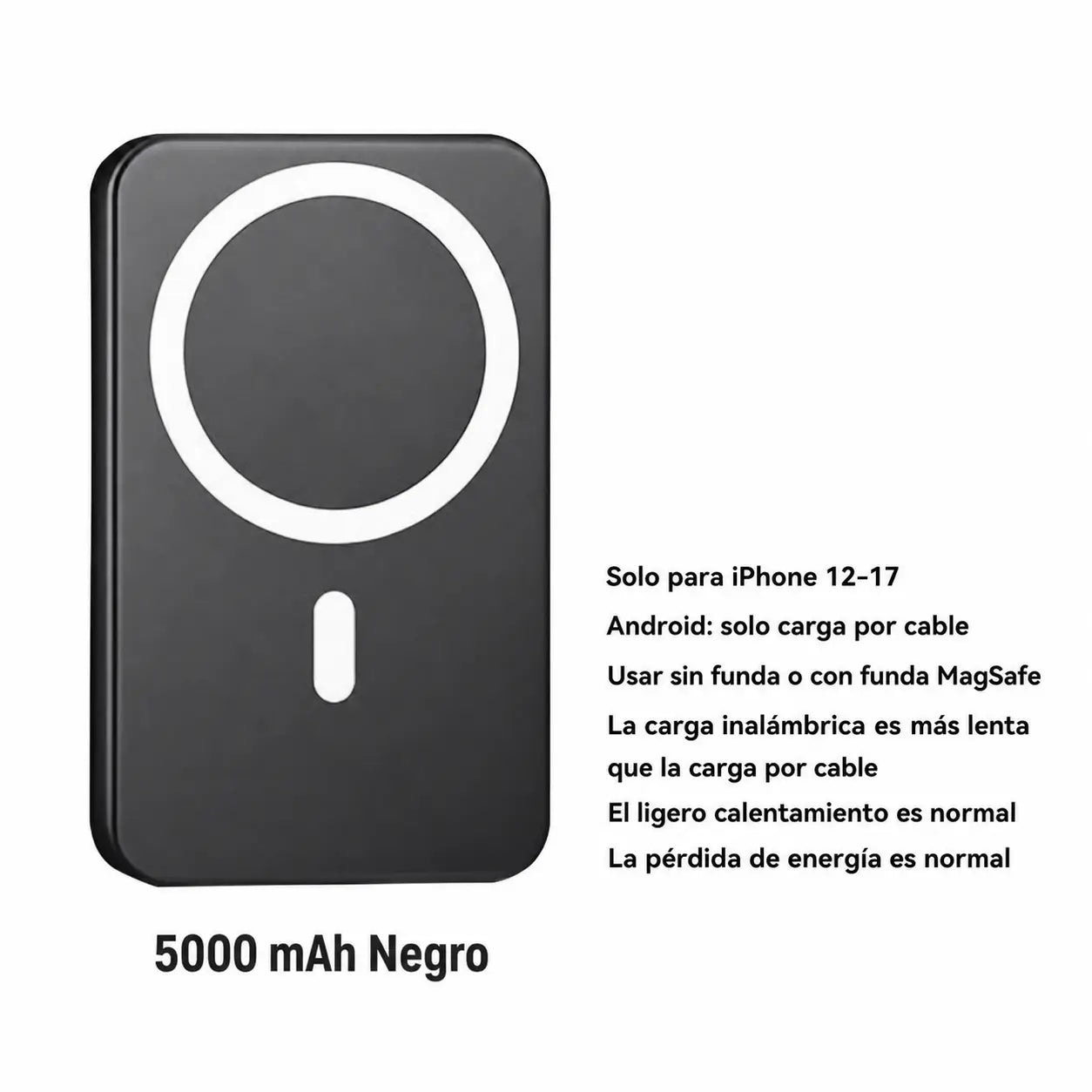 Power bank magnético 5000mAh con carga inalámbrica rápida para iPhone 12 a 17, ideal para mochila, escuela, viajes y oficina