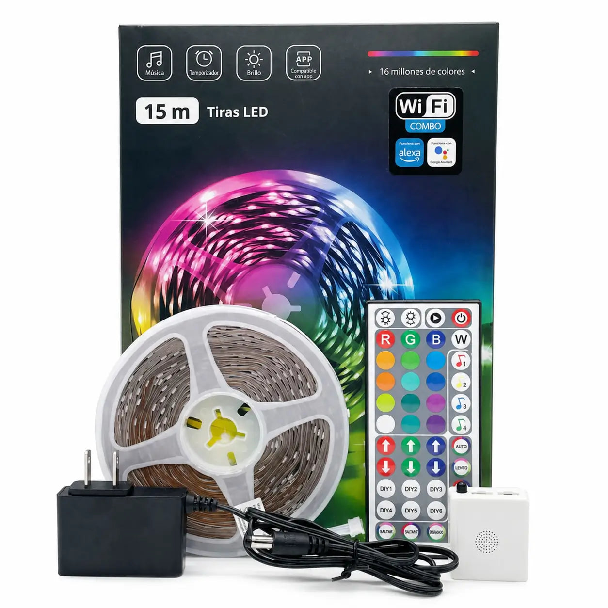 Tira inteligente de luces LED WiFi RGB 15 m o 30 m con app, control de voz y música para recámaras, salas y fiestas