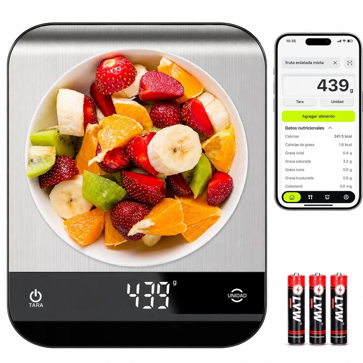 Báscula digital de cocina con tara y precisión de 1 g