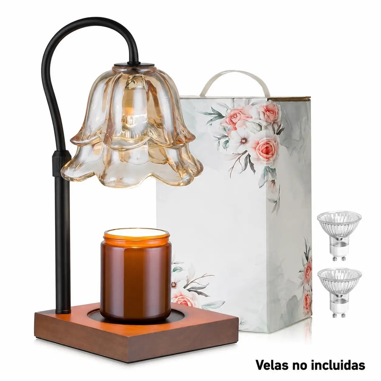 Lámpara calentadora de velas con temporizador, intensidad regulable y altura ajustable, diseño floral para recámara, sala y regalo especial