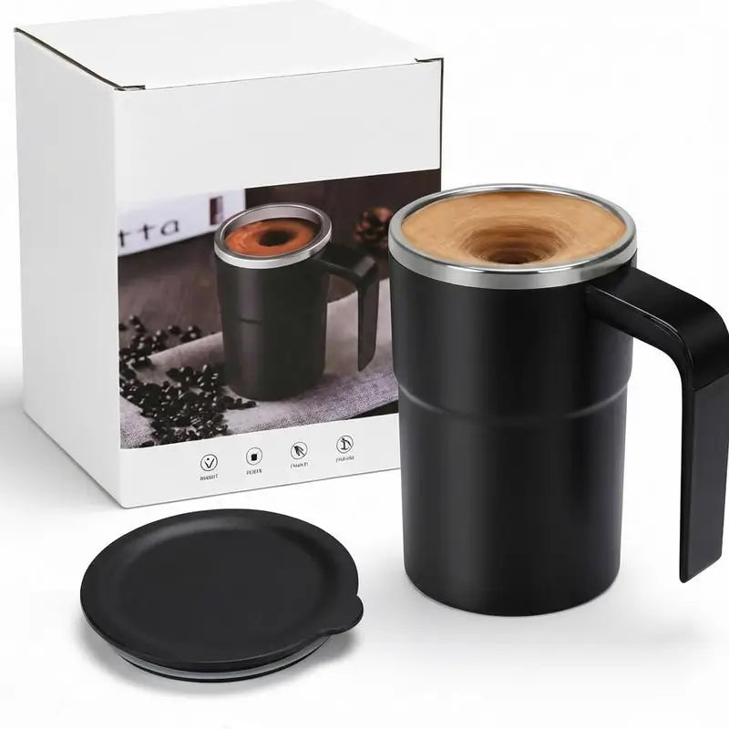 Taza mezcladora eléctrica recargable con agitador magnético, pantalla LCD y acero inoxidable 304 para café, leche, cacao, oficina y uso diario