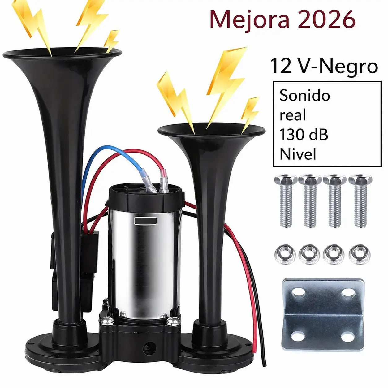 Claxon de aire doble 12V de 130 dB con compresor para autos, camionetas, camiones, motos y embarcaciones, alerta potente en carretera