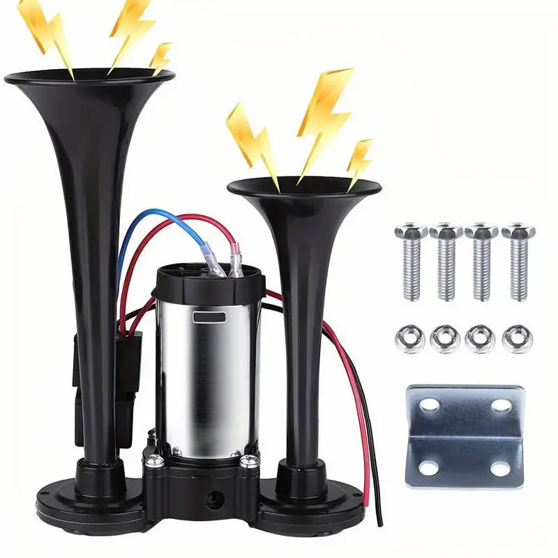 Kit de claxon de aire doble MOVATEK 12V 130dB con compresor para camiones, camionetas, autos, barcos y alarma de seguridad