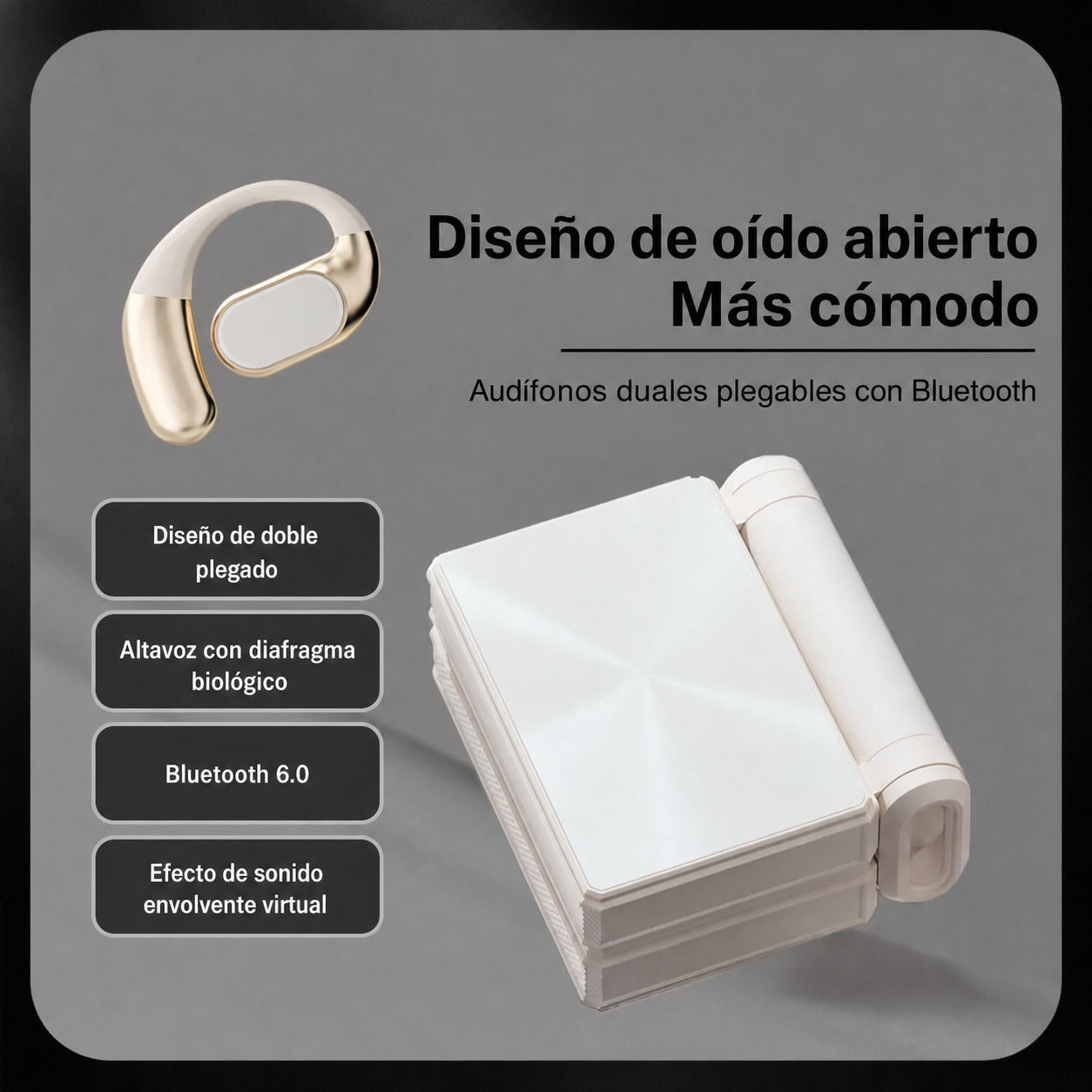 Audífonos inalámbricos open-ear Bluetooth 6.0 con gancho ergonómico, ENC y batería de 100 h para deporte, trabajo y viaje