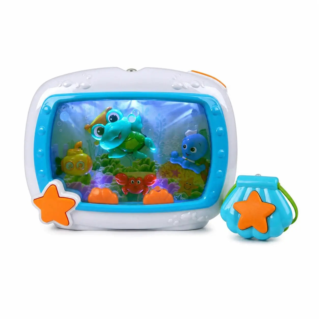Proyector musical para cuna con luces tenues, sonidos del mar y control remoto, ideal para rutina de sueño de bebés recién nacidos