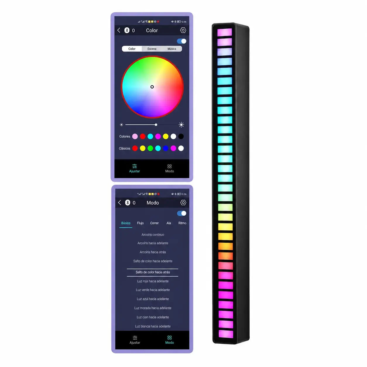 Luz LED RGB rítmica con control por app y USB-C para gaming, fiestas, auto y escritorio con sonido sincronizado portátil recargable