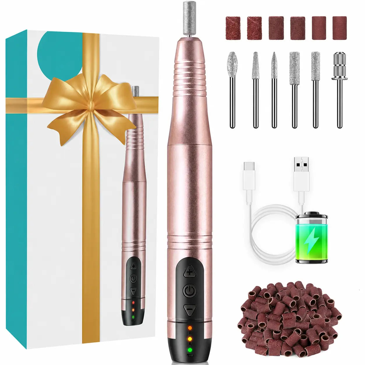 Torno eléctrico inalámbrico para uñas con velocidad ajustable y giro reversible, para manicura, pedicura y nail art en gel o polvo