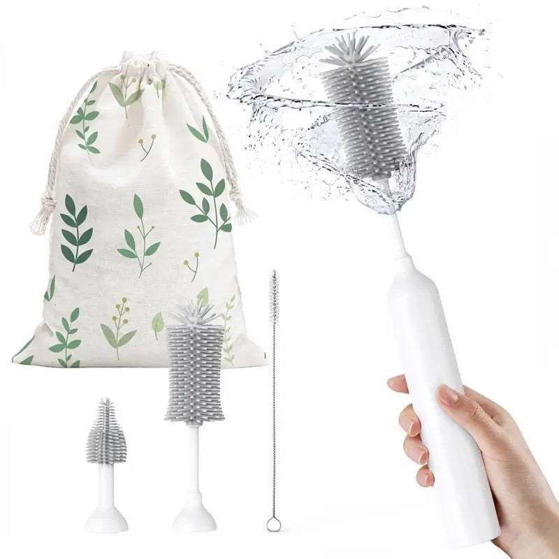 Kit de Cepillo Eléctrico para Biberones, Limpiador Portátil con Batería AA e Impermeable IPX7, con Cepillos de Silicona para Mamilas y Popotes, Ideal para Viajes y Recién Nacidos