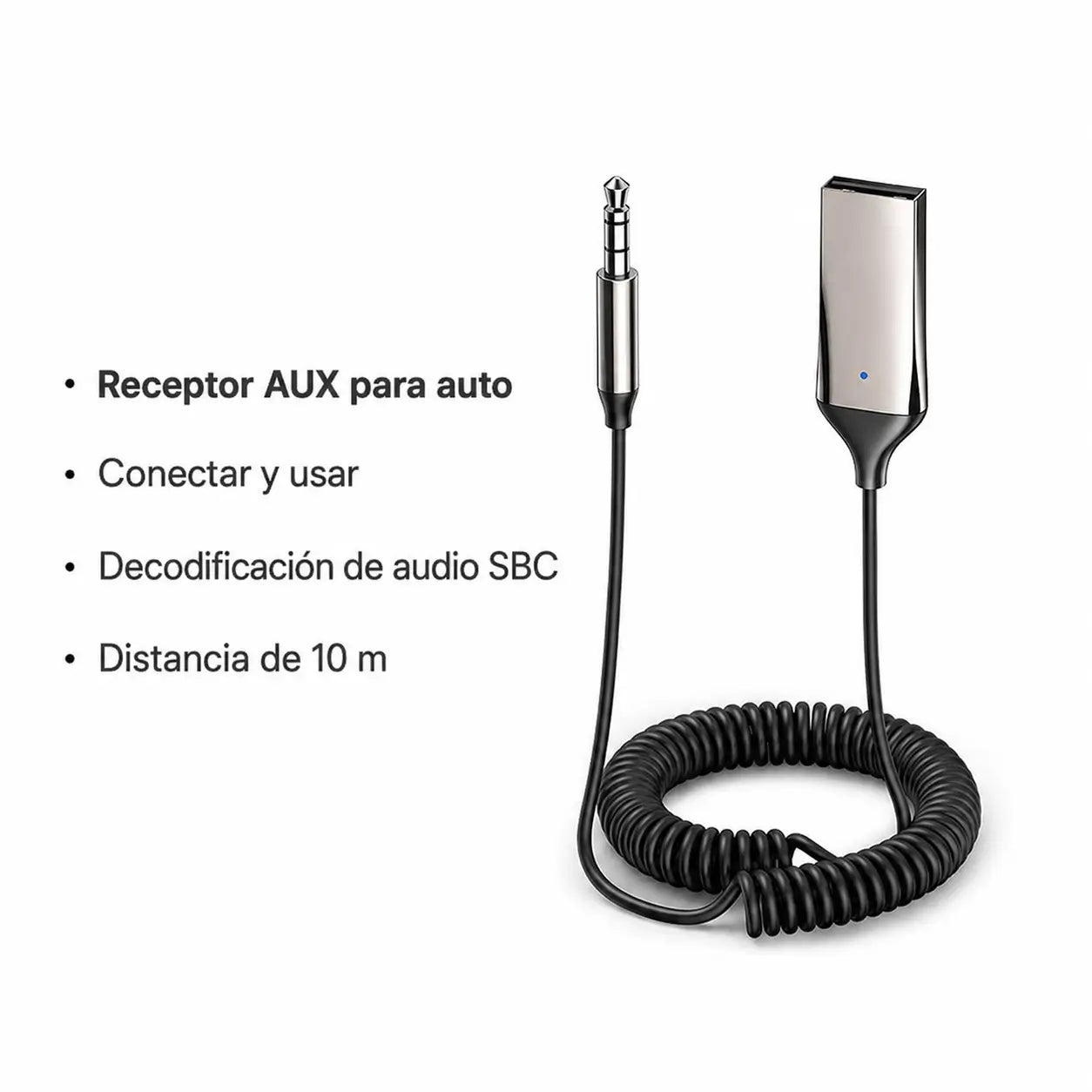 Adaptador Bluetooth AUX 3.5mm para auto con micrófono integrado, llamadas manos libres y audio estéreo estable en viajes diarios y carretera
