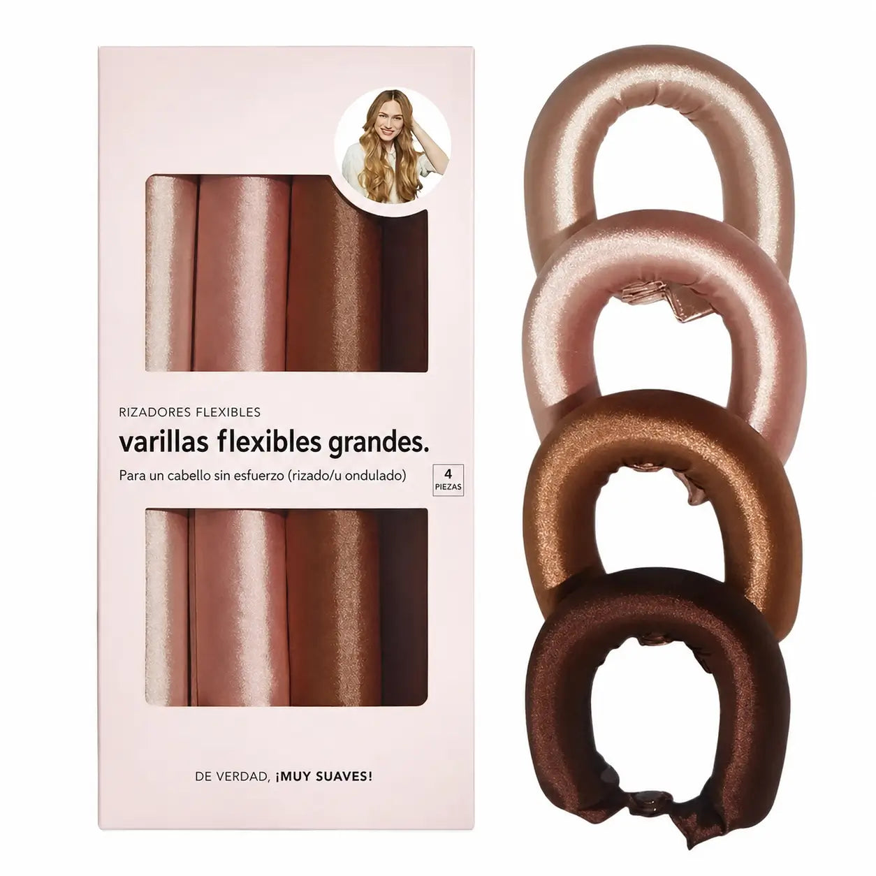 Rulos satinados sin calor jumbo flexibles de 4 piezas para ondas suaves y rizos grandes mientras duermes sin maltratar el cabello