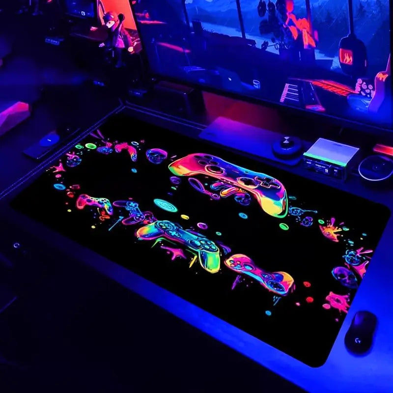 Mouse Pad Gamer Grande, Tapete para Mouse Acolchado Reactivo a Luz UV, Base de Goma Antiderrapante