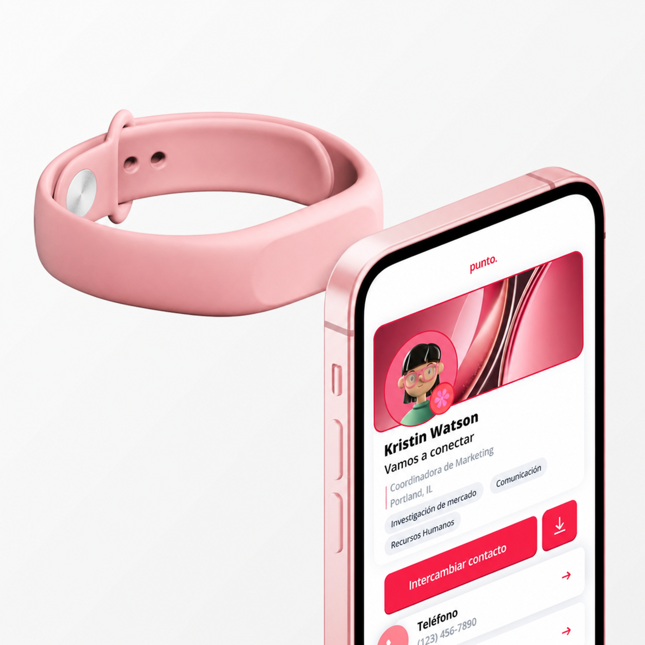 Pulsera de tarjeta digital NFC con código QR para compartir contactos en iPhone y Android sin app ni suscripción al instante