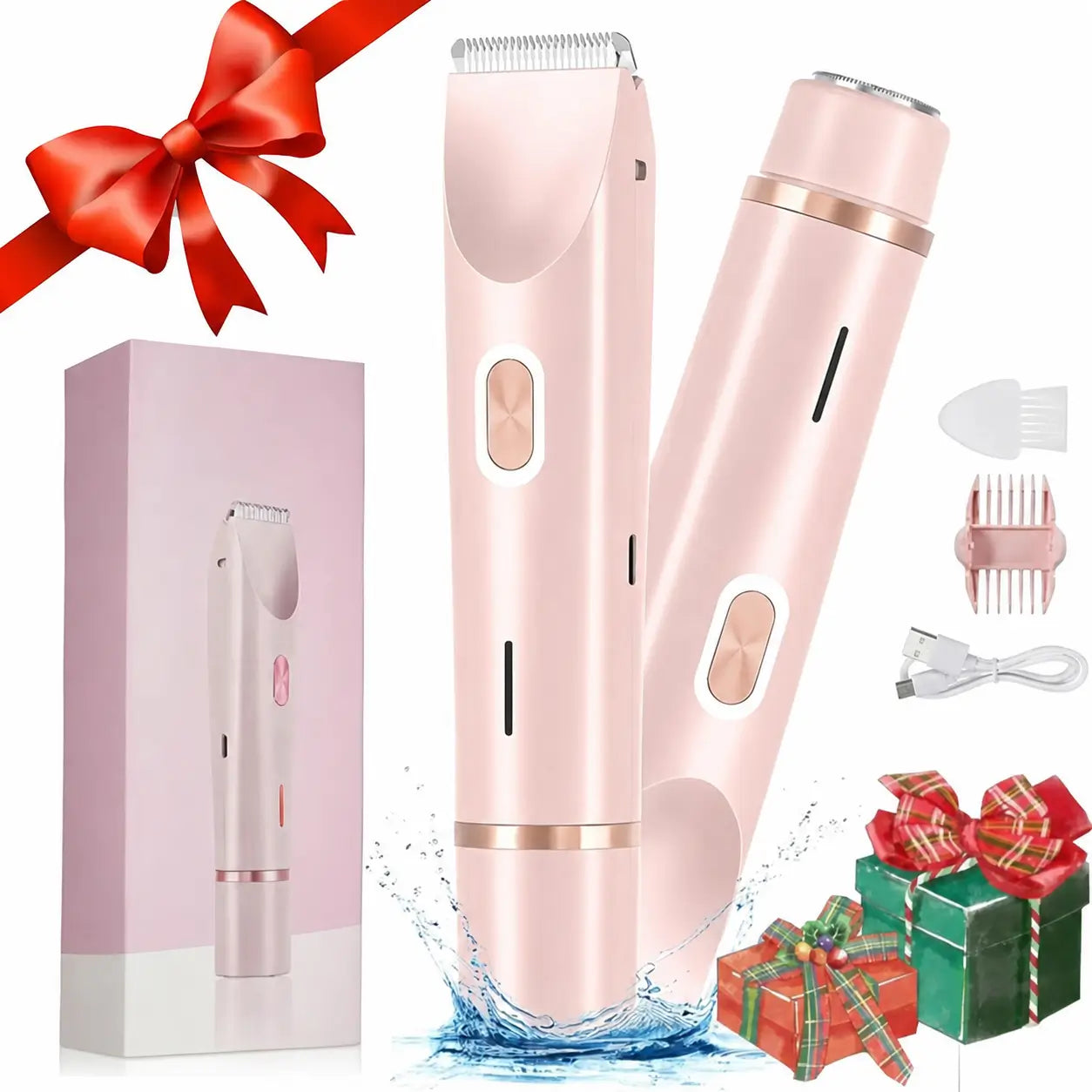 Rasuradora eléctrica 2 en 1 para bikini, rostro, axilas y piernas, recargable IPX7 para piel sensible en seco o ducha femenino