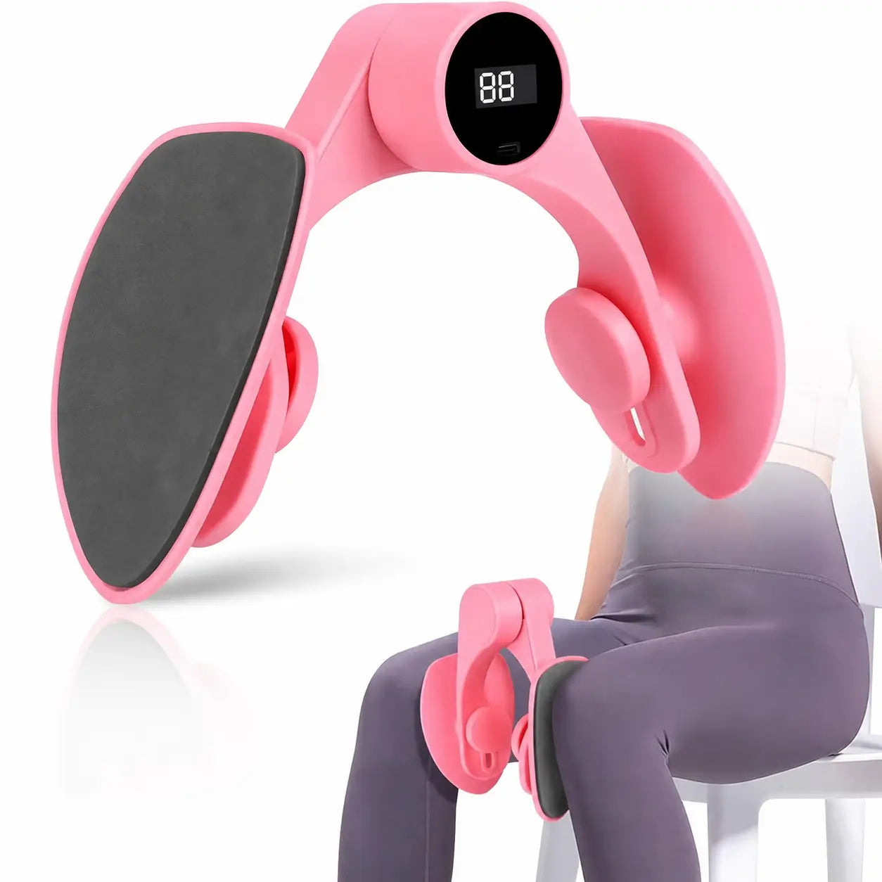 Ejercitador de piernas portátil con contador electrónico y giro 360° para fortalecer muslos internos, glúteos y piso pélvico en casa fácilmente