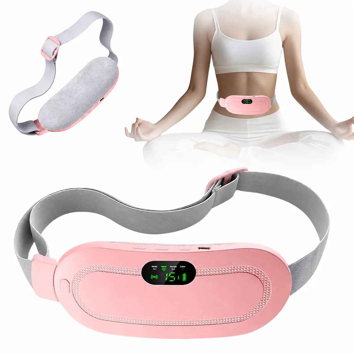 Almohadilla térmica inalámbrica con calor instantáneo y vibración ajustable para cintura, abdomen y alivio diario en casa
