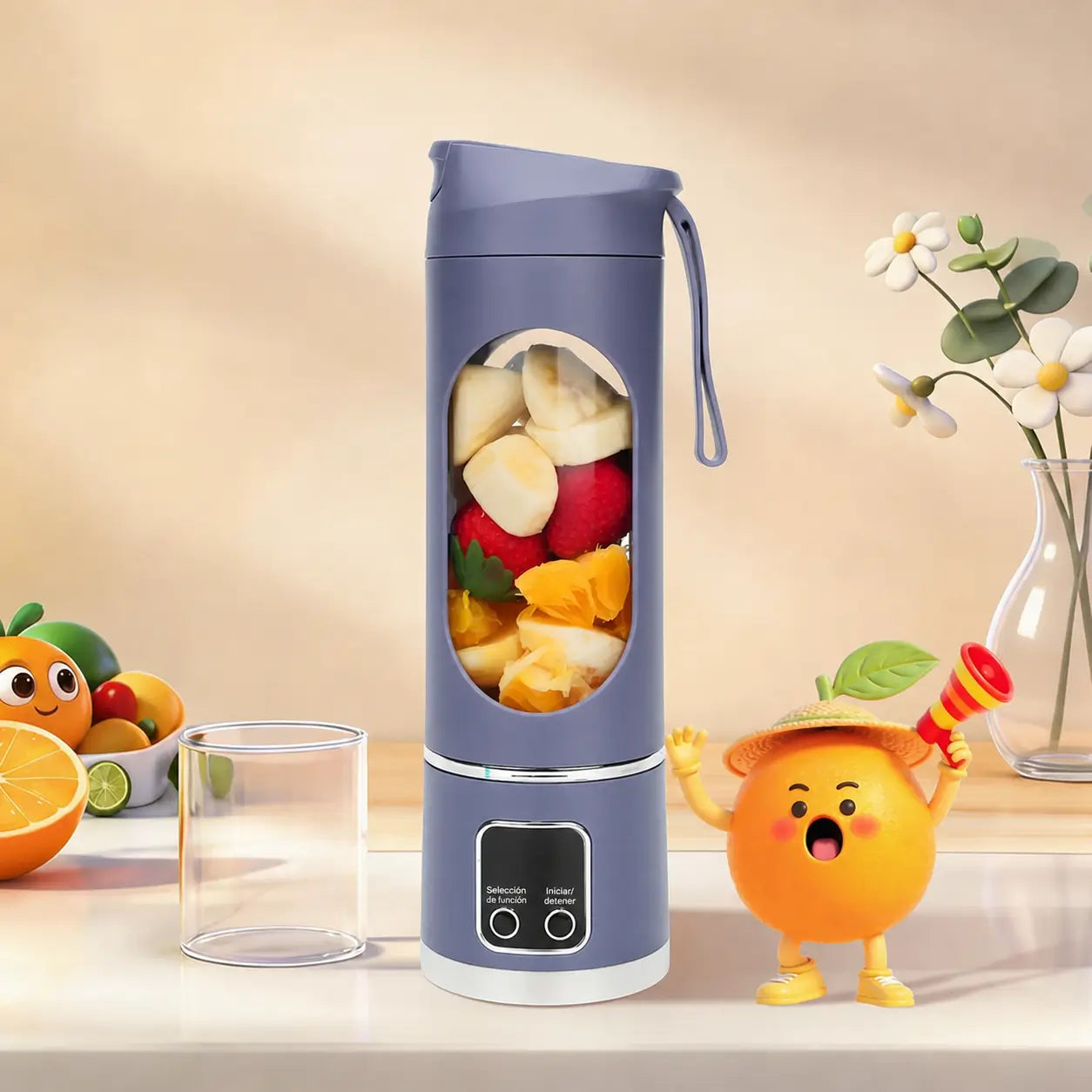 Licuadora portátil recargable USB con pantalla digital y diseño antifugas para smoothies, jugos y papillas en viajes y gimnasio