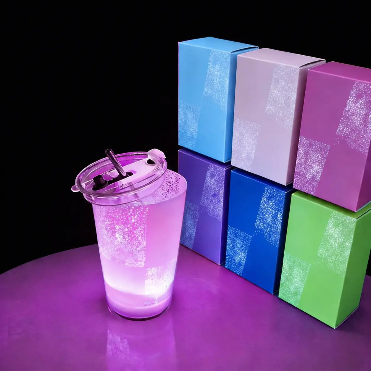 Vaso LED luminoso de 414 ml con color personalizable, tapa y popote para bebidas frías en fiestas, bares y eventos especiales