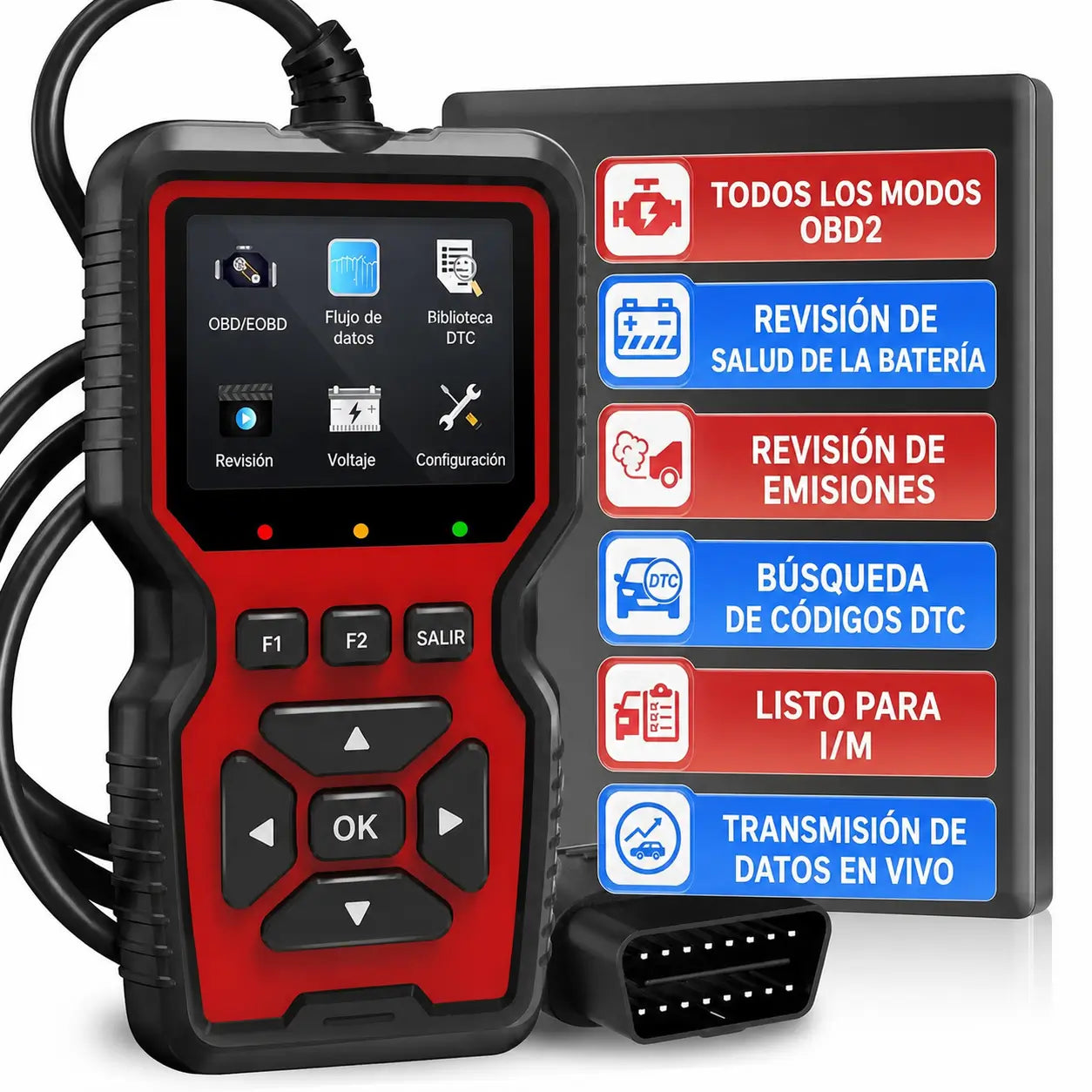 Escáner automotriz OBD2 profesional con datos en vivo, modos 6 y 8 para diagnosticar autos compatibles después de 1996