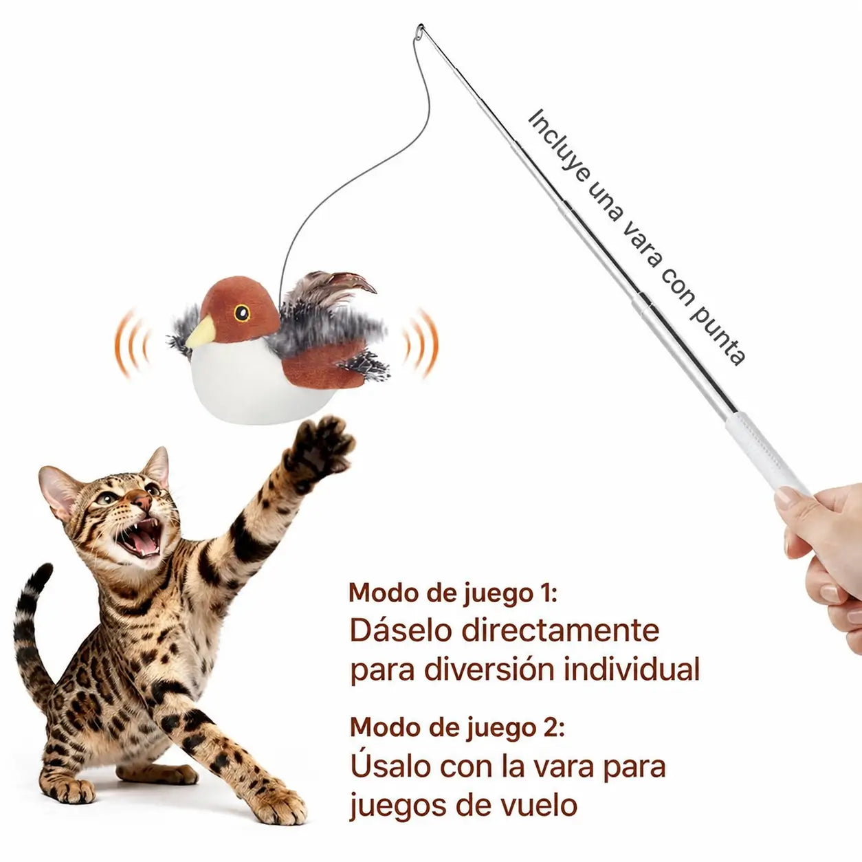 Juguete interactivo para gato con ave que aletea, sonido de pájaro y carga USB para ejercicio de caza diario en interiores
