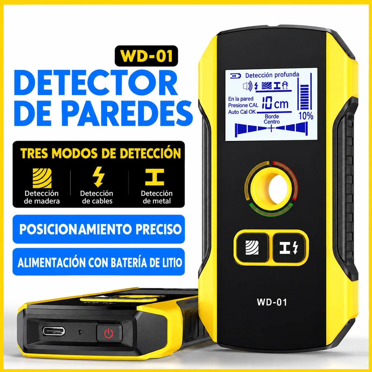 Detector de pared digital con 3 modos de detección