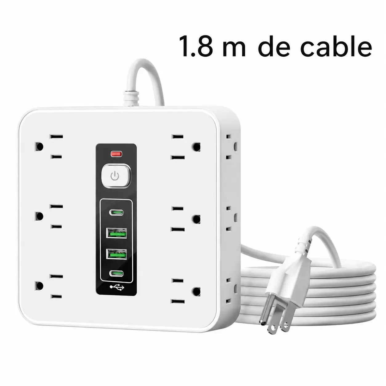 Multicontacto 16 en 1 con protección contra picos, 12 tomas AC y USB-C para carga organizada en casa, oficina o viaje diario
