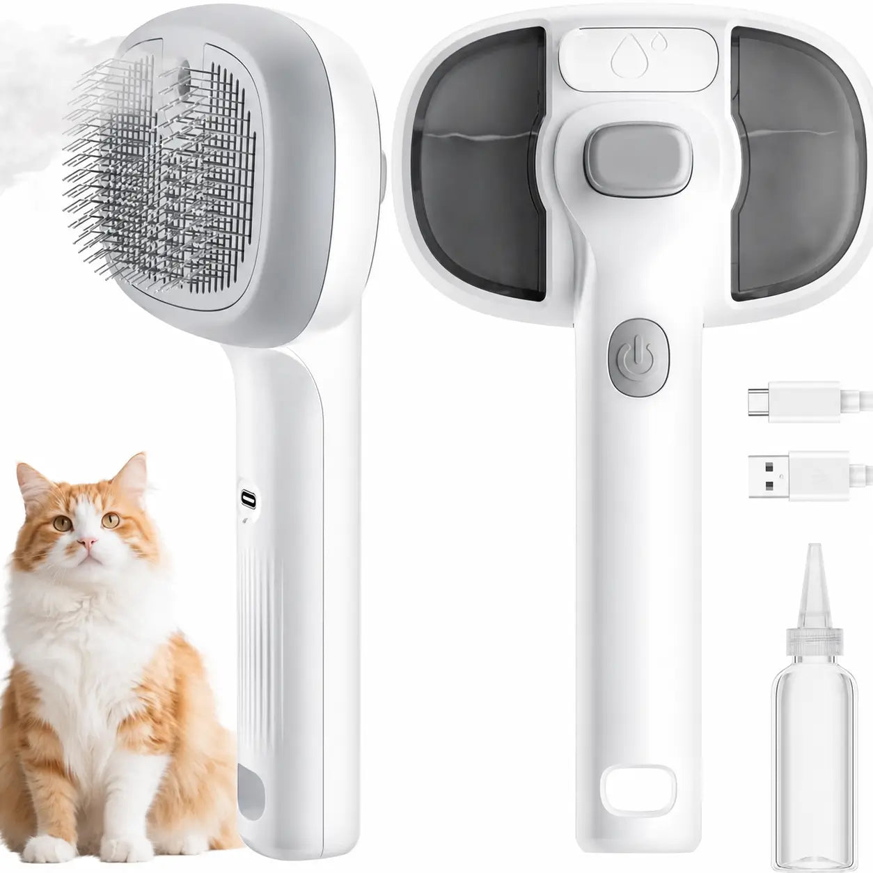 Cepillo de vapor para mascotas con autolimpieza, masaje y dos modos de rociado para perros y gatos con pelo suelto en casa