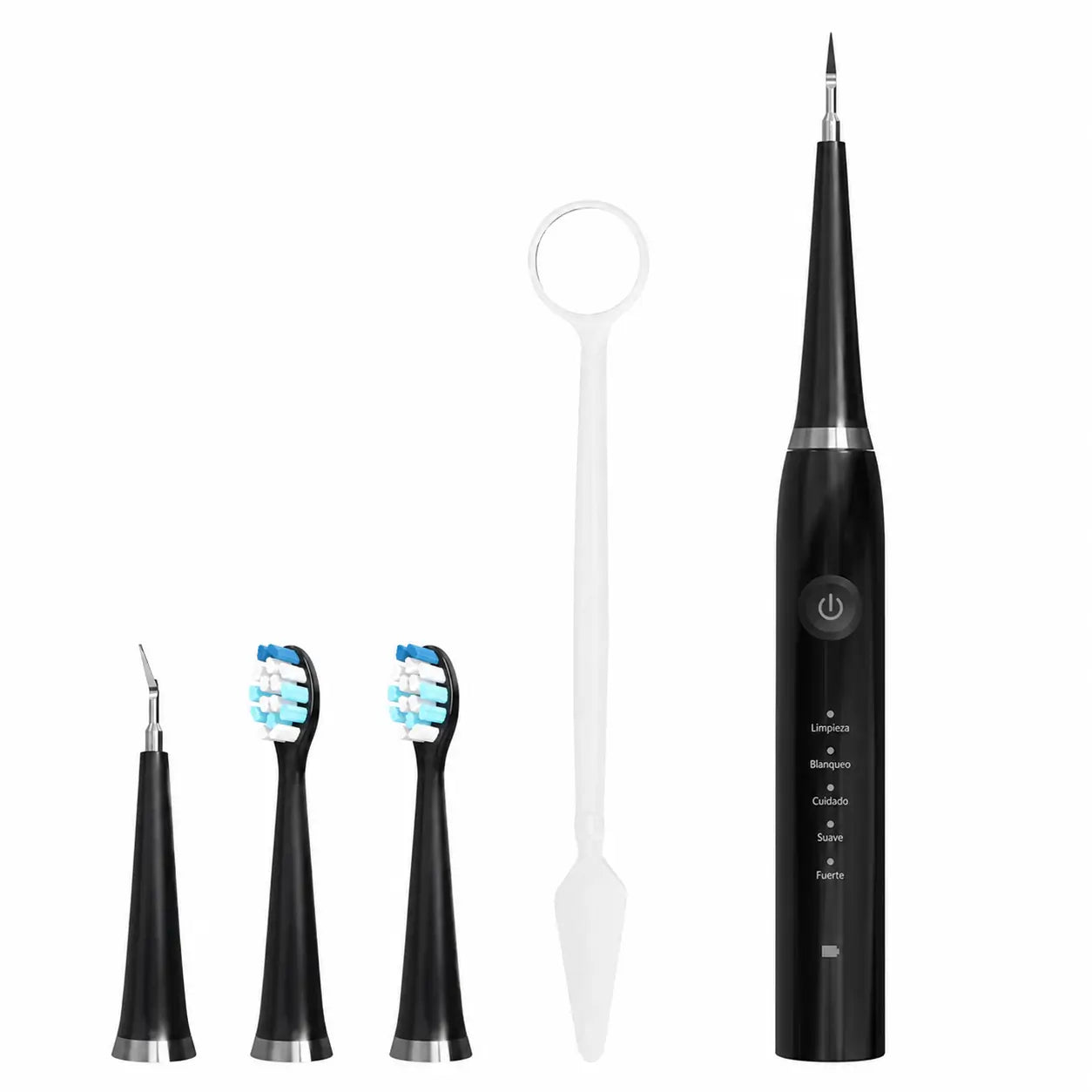 Limpiador dental ultrasónico recargable USB-C con cabezales reemplazables, espejo, pinza y retiro de placa para cuidado bucal adulto diario
