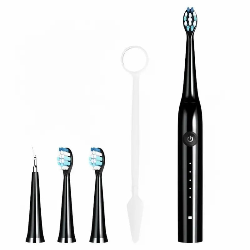 Cepillo de Dientes Eléctrico 2 en 1 para Adultos con Punta Ultrasónica para Eliminar Sarro, Recargable USB