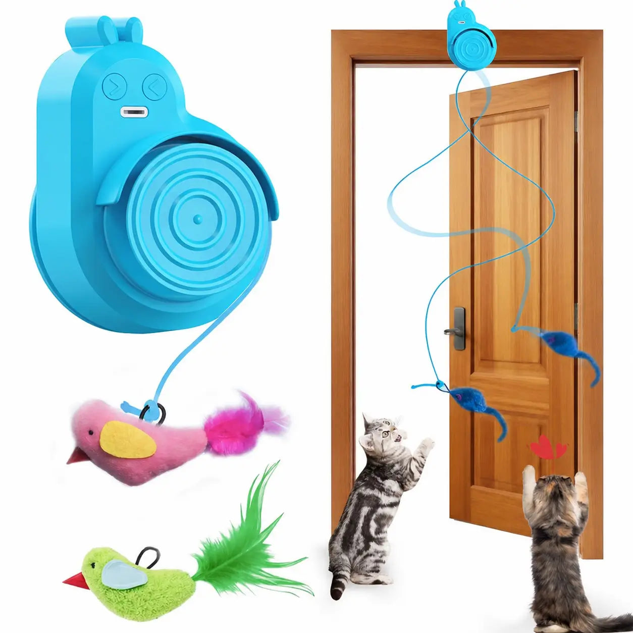 Juguete automático interactivo para gatitos y gatos adultos con pluma de ave voladora, colgante adhesivo para enriquecimiento en interior y actividad diaria