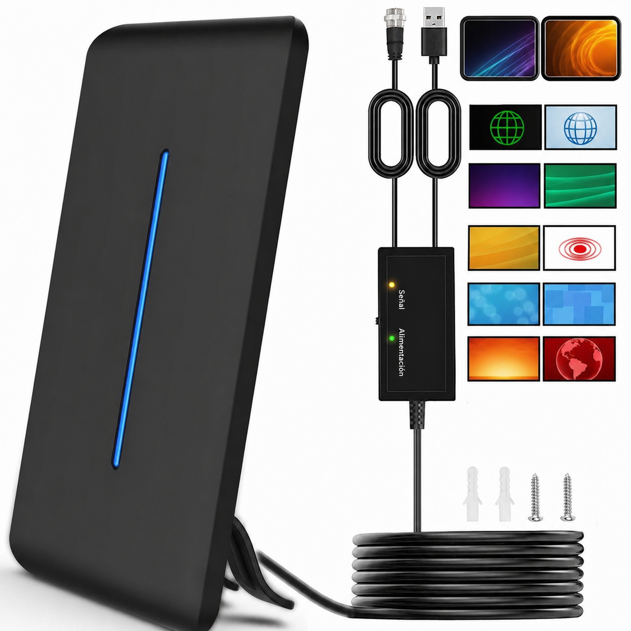 Antena digital interior para Smart TV con señal 360° amplificada, recepción 4K HD y fácil instalación en departamentos sin mensualidades