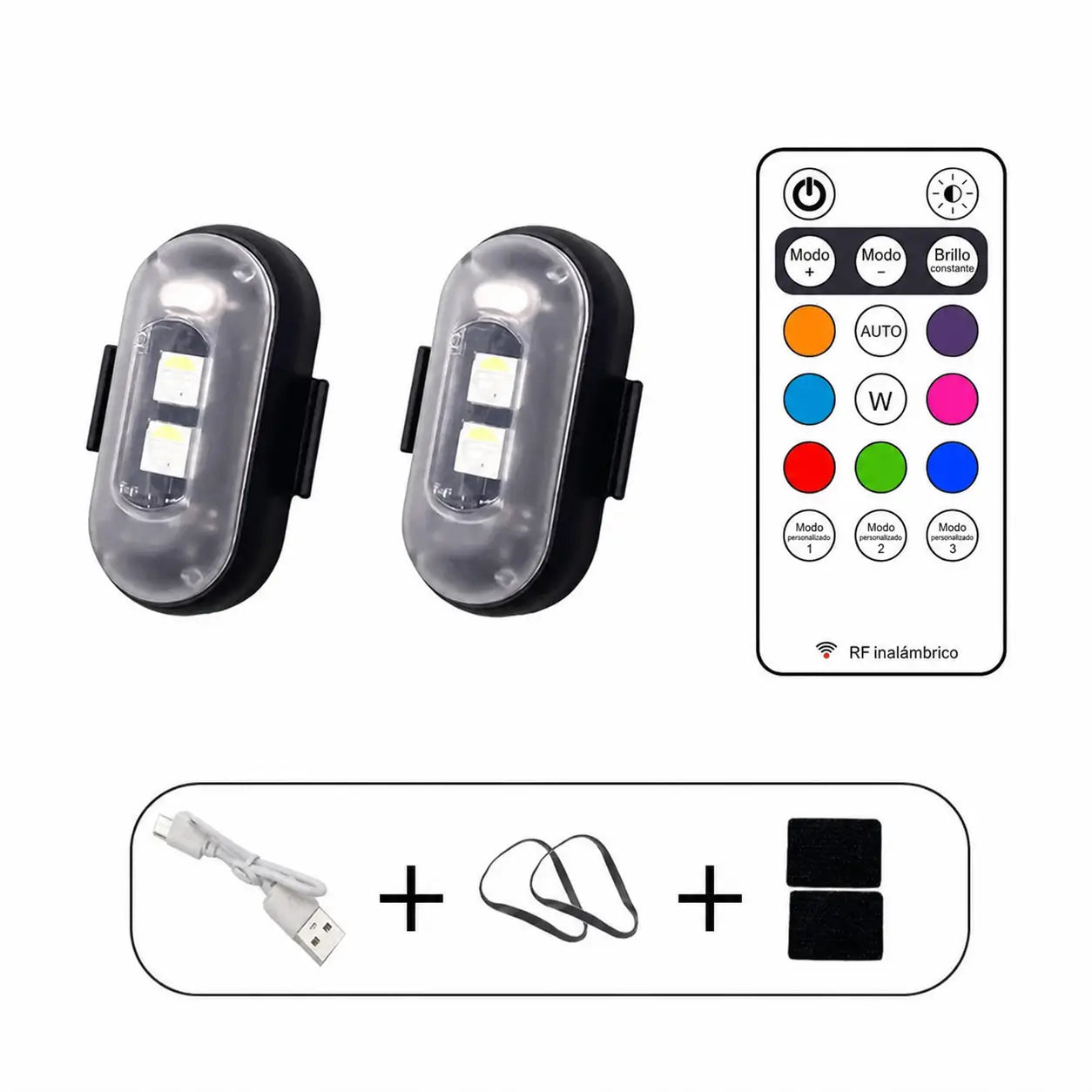 Luces estroboscópicas LED RGB recargables por USB con control remoto, impermeables IP65 para moto, auto, bicicleta, dron y mayor seguridad nocturna