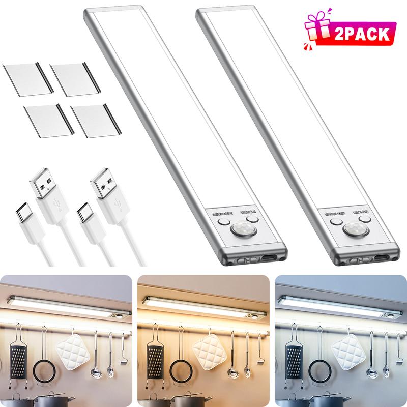 Luces LED magnéticas bajo gabinete con sensor de movimiento, brillo regulable y batería recargable para cocina, clóset, alacena y hogar moderno