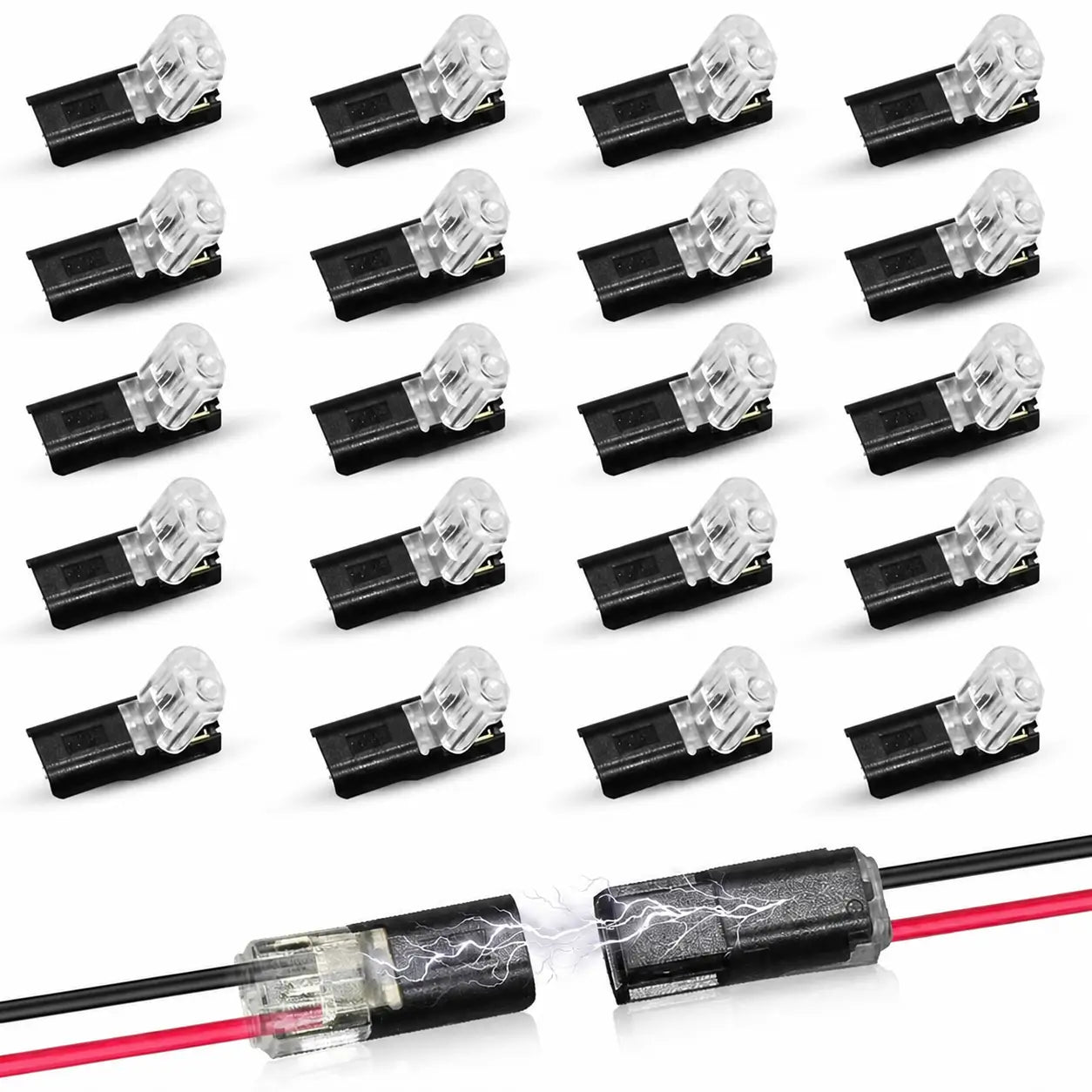 Conectores rápidos de 2 pines para tiras LED de bajo voltaje, con broche seguro para cableado DIY en auto y hogar