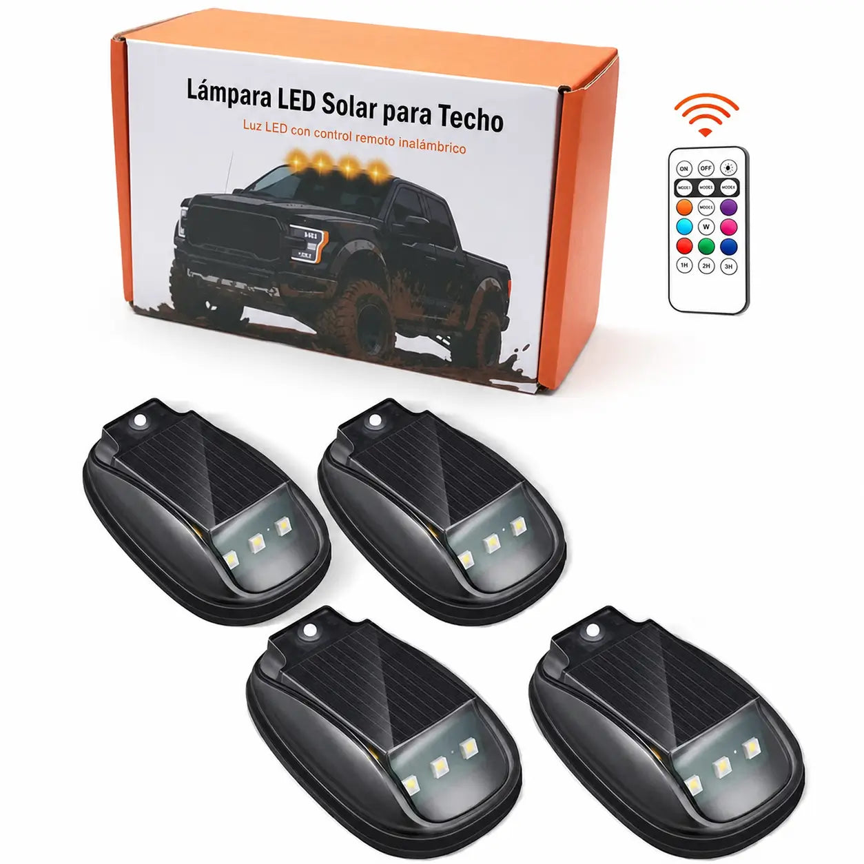 Luz estroboscópica solar RGB para techo de auto, con control remoto e instalación inalámbrica para camionetas pickup y camping nocturno seguro
