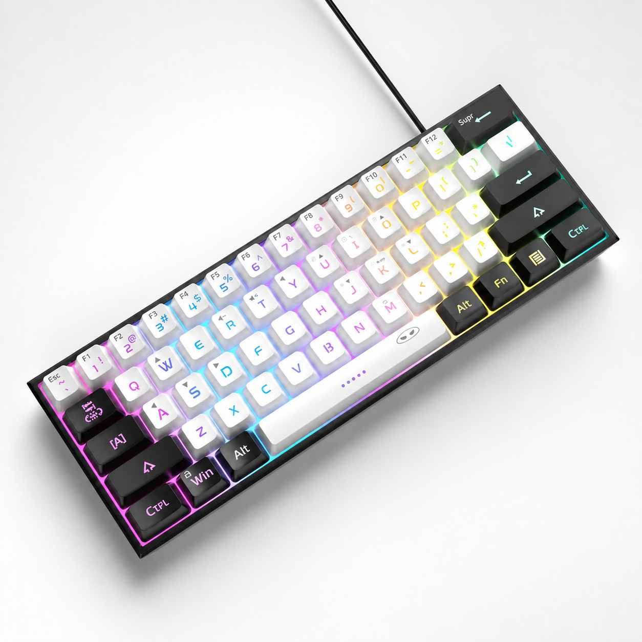 Teclado gamer 60% compacto TS91 con iluminación RGB y 61 teclas de membrana para jugar o trabajar en PC, Mac, PS4 y Xbox One