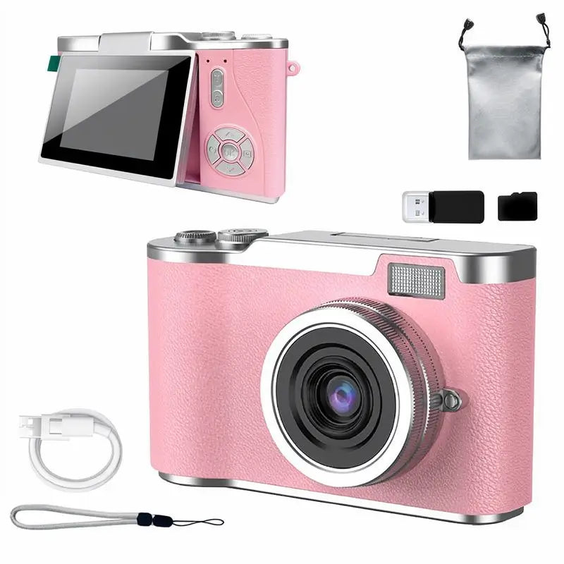 Cámara Digital Retro CCD para Estudiantes, Pantalla Plegable 1080P, Mini Cámara Fotográfica con Juegos y Filtros, Zoom Digital