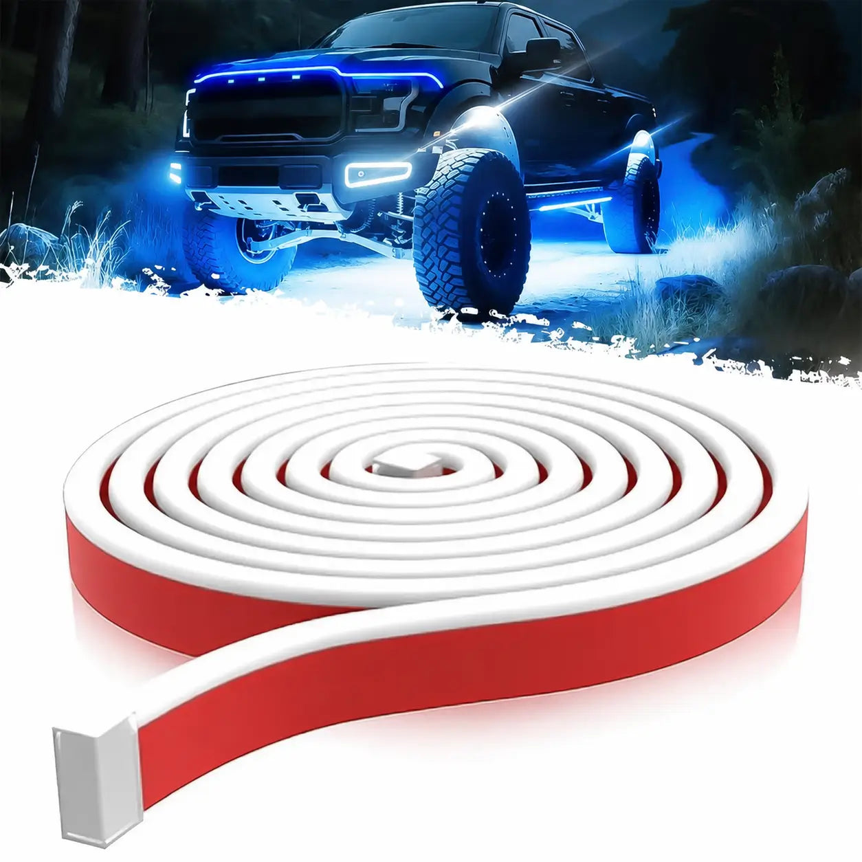 Tira LED para cofre de auto 1.8 m con luz azul hielo y efecto dinámico para manejo nocturno e instalación adhesiva fácil