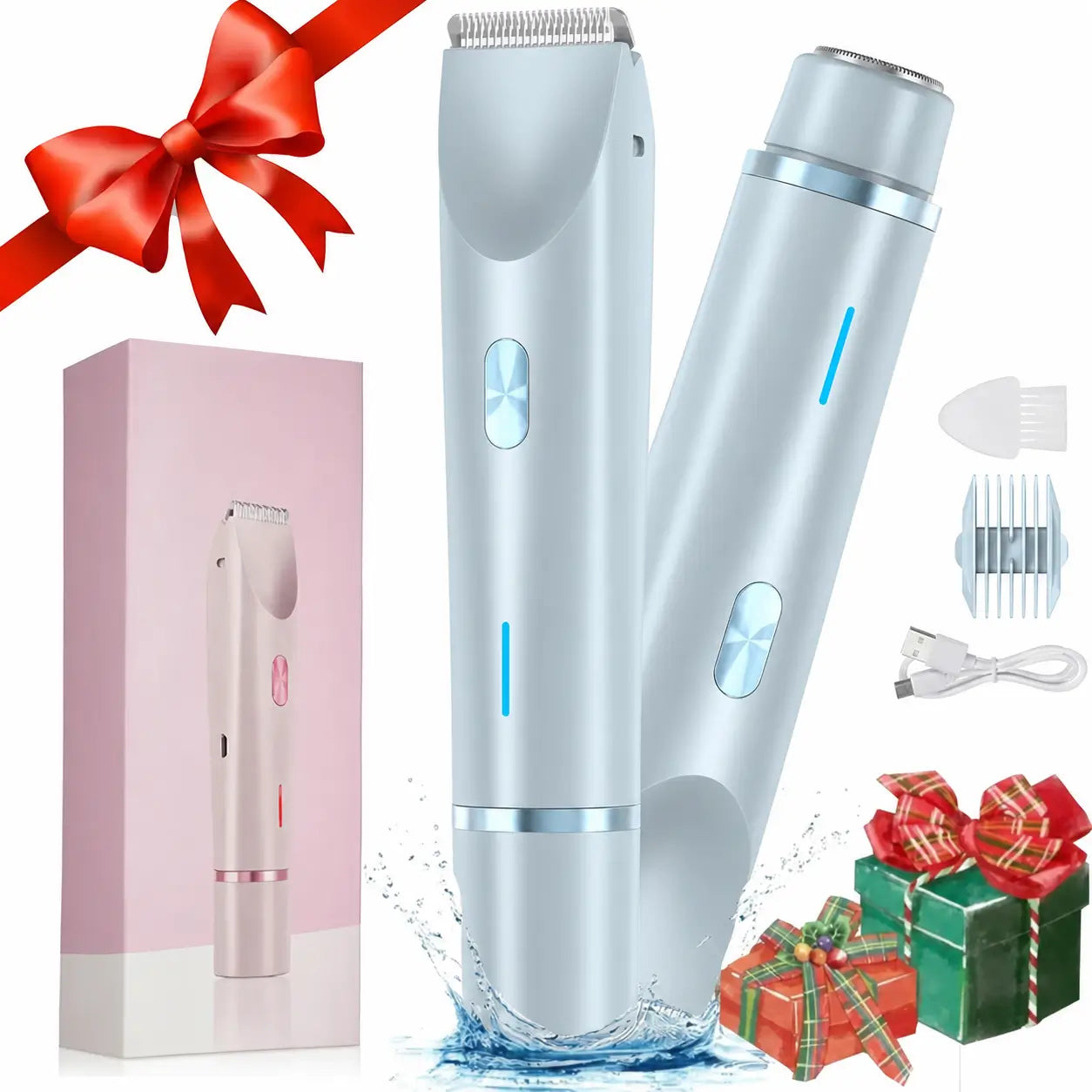Rasuradora eléctrica 2 en 1 para bikini, rostro, axilas y piernas, recargable IPX7 para piel sensible en seco o ducha femenino