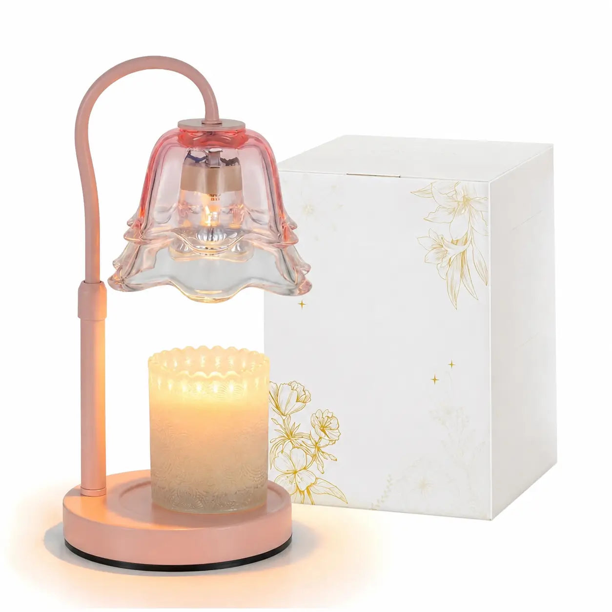 Lámpara calentadora de velas con temporizador, intensidad regulable y altura ajustable, diseño floral para recámara, sala y regalo especial