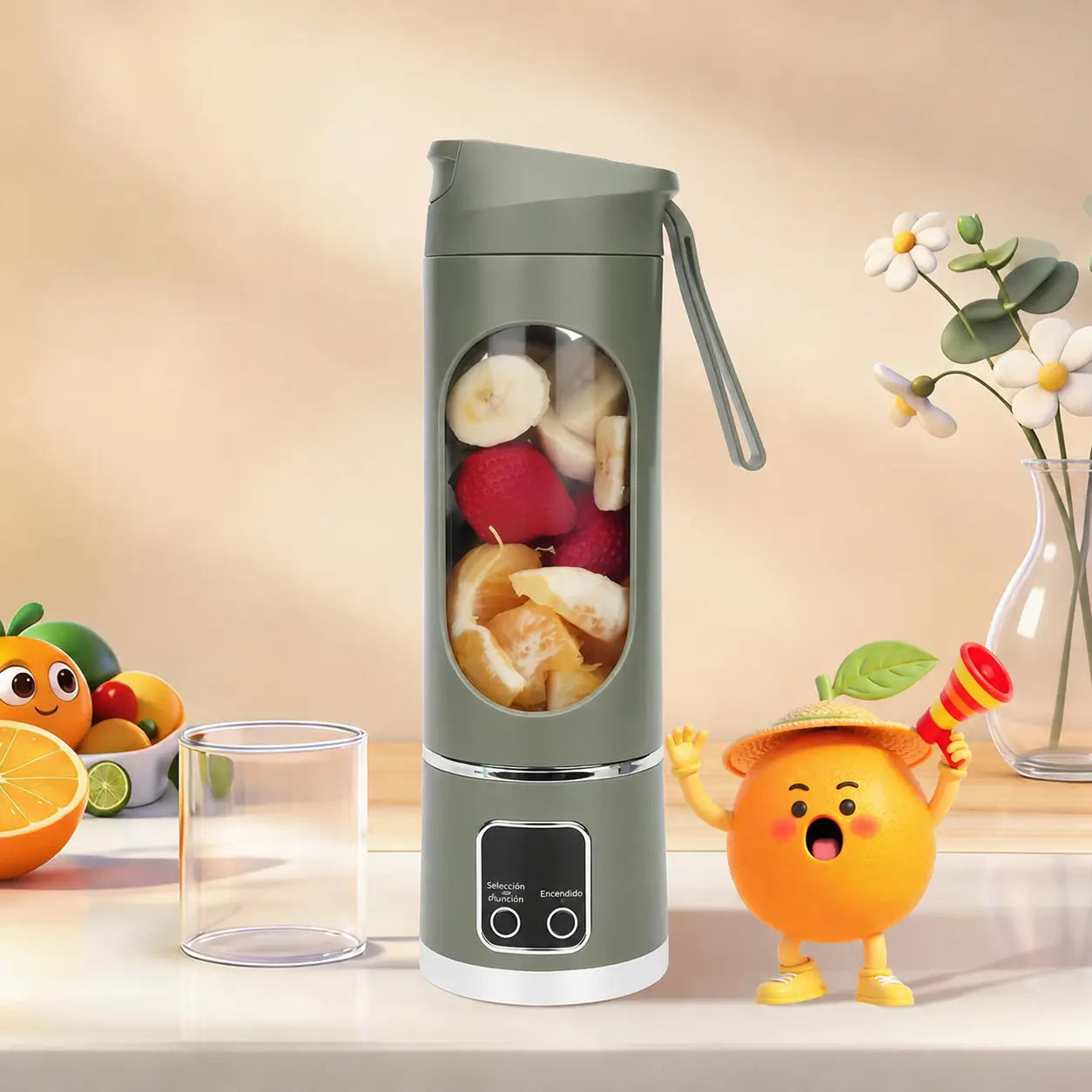 Licuadora portátil recargable USB con pantalla digital y diseño antifugas para smoothies, jugos y papillas en viajes y gimnasio