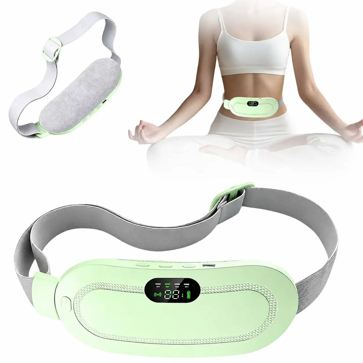 Almohadilla térmica inalámbrica con calor instantáneo y vibración ajustable para cintura, abdomen y alivio diario en casa