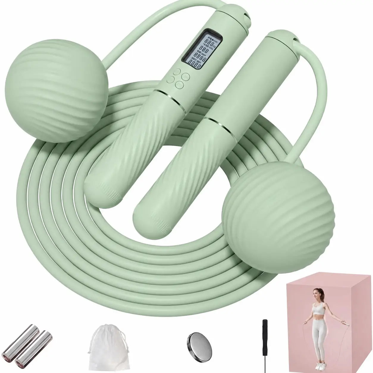 Cuerda para saltar ajustable con contador integrado, mango antiderrapante y opción con peso para rutinas de fitness en casa