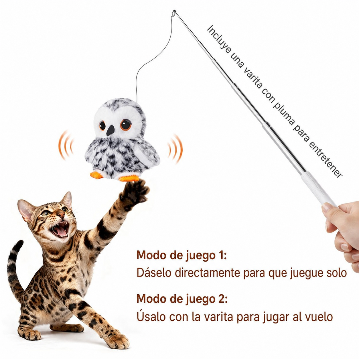 Juguete interactivo para gato con ave que aletea, sonido de pájaro y carga USB para ejercicio de caza diario en interiores