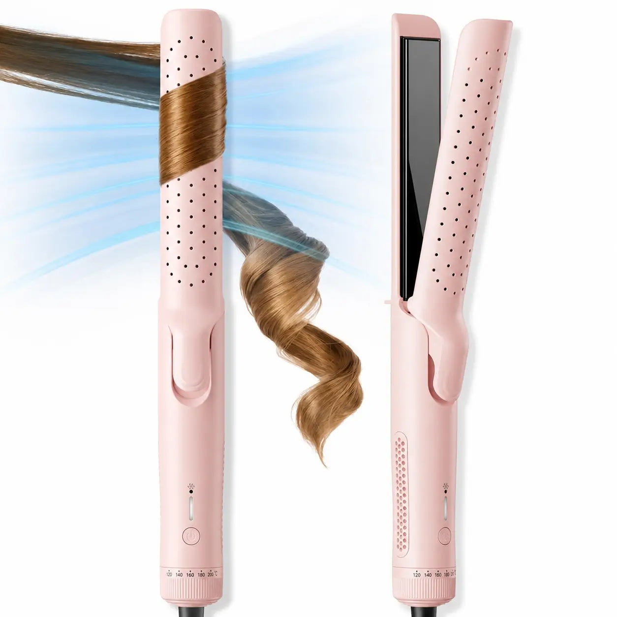 Plancha y rizador 2 en 1 con aire frío 360° para peinar ondas, rizos y cabello lacio en casa sin maltratar tanto
